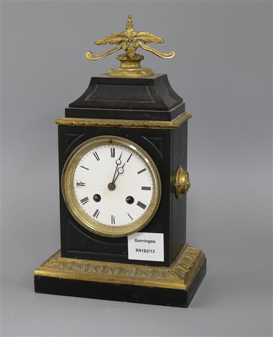 A late 19th century French gilt spelter and black marble eight day mantel clock height 30cm